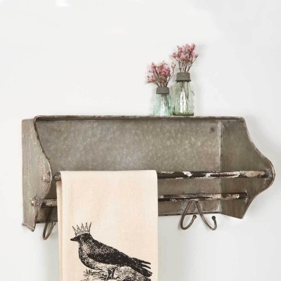 Country new distressed tin hanging TOOLBOX towel rack w/hooks   382491020514